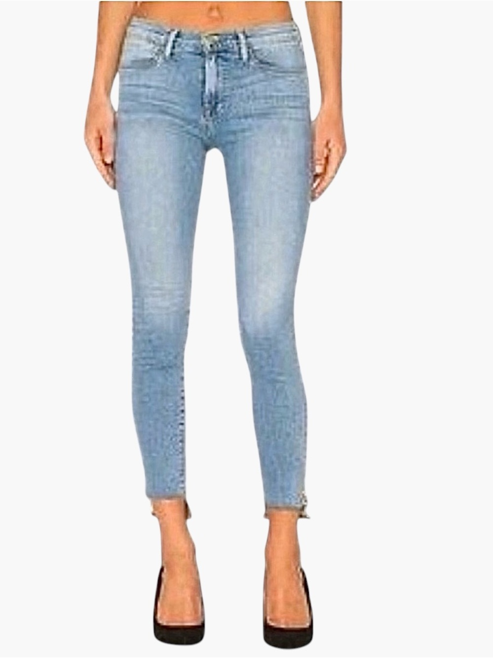 FRAME Denim Le High Skinny Step Hem Jackson Ankle Skinny Jeans 30 Light Wash